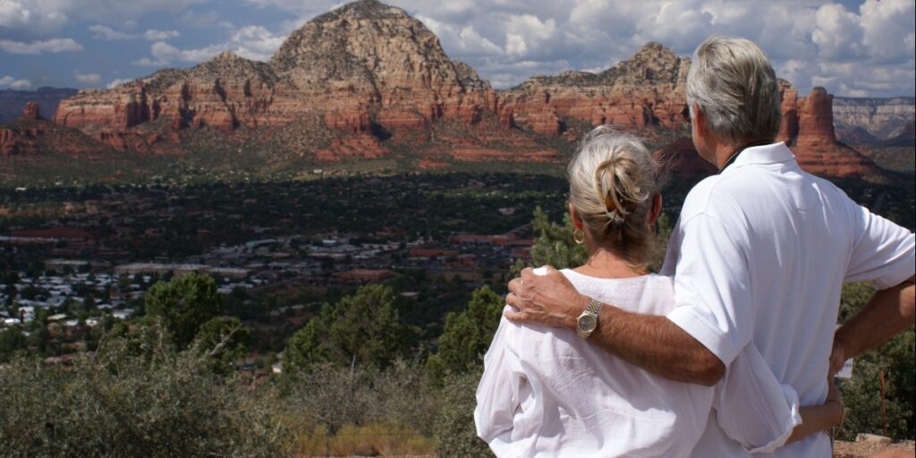 mature couple looking at landscape