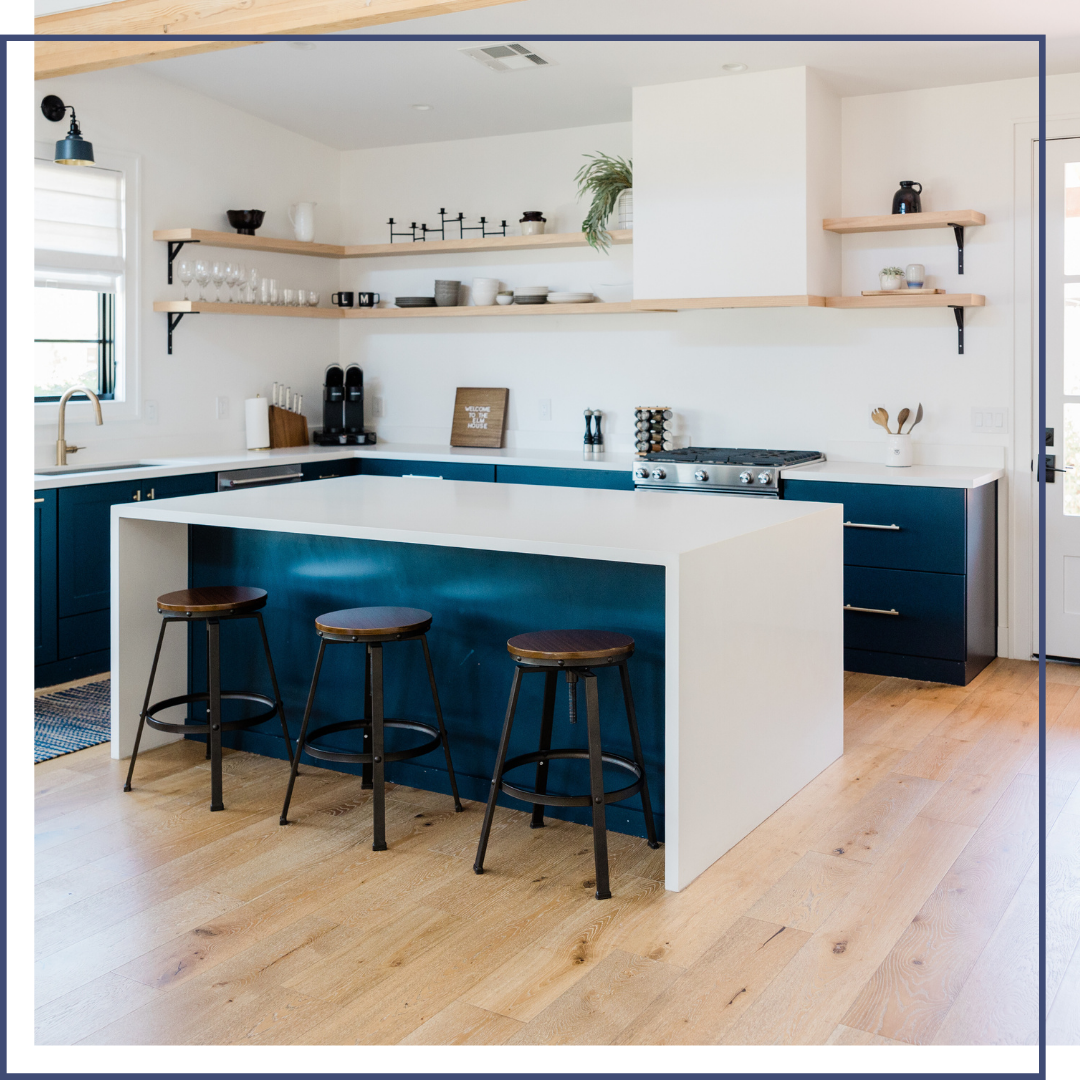 A blue themed kitchen