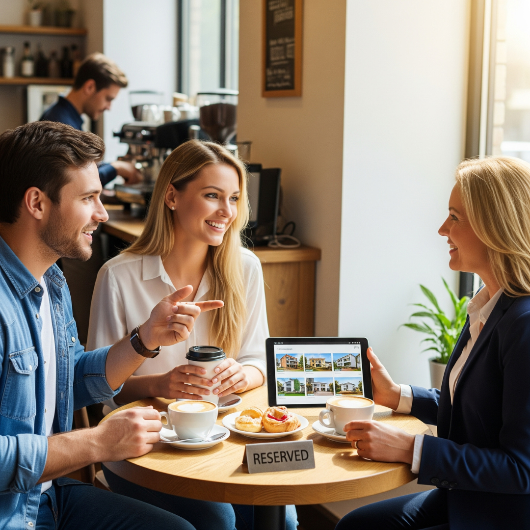 Talking with realtor over coffee