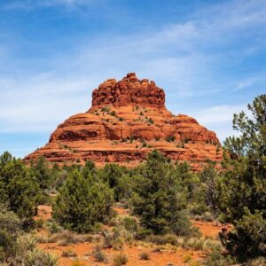 A photograph of the iconic Bell Rock formation in Sedona. A landscape photograph of the iconic Bell Rock formation in Sedona.